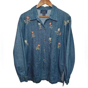 Willow Ridge Floral Embroidered Denim Buttondown